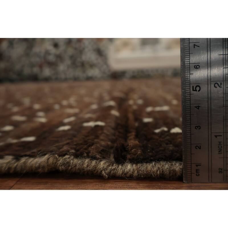 Hand Knotted Oriental 100% Wool Carpet Modern Geometric Brown Moroccan Area Rug - 8' 7'' X 6' 1''