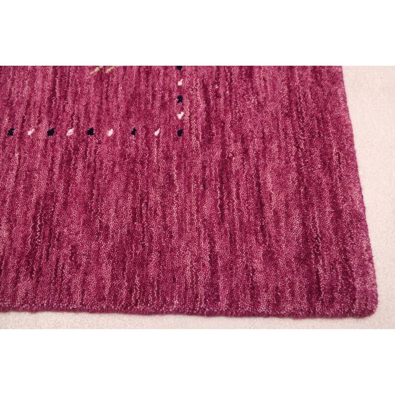 ECARPETGALLERY Hand Loomed Kashkuli Gabbeh Dark Magenta Wool Rug - 4'10 x 7'9