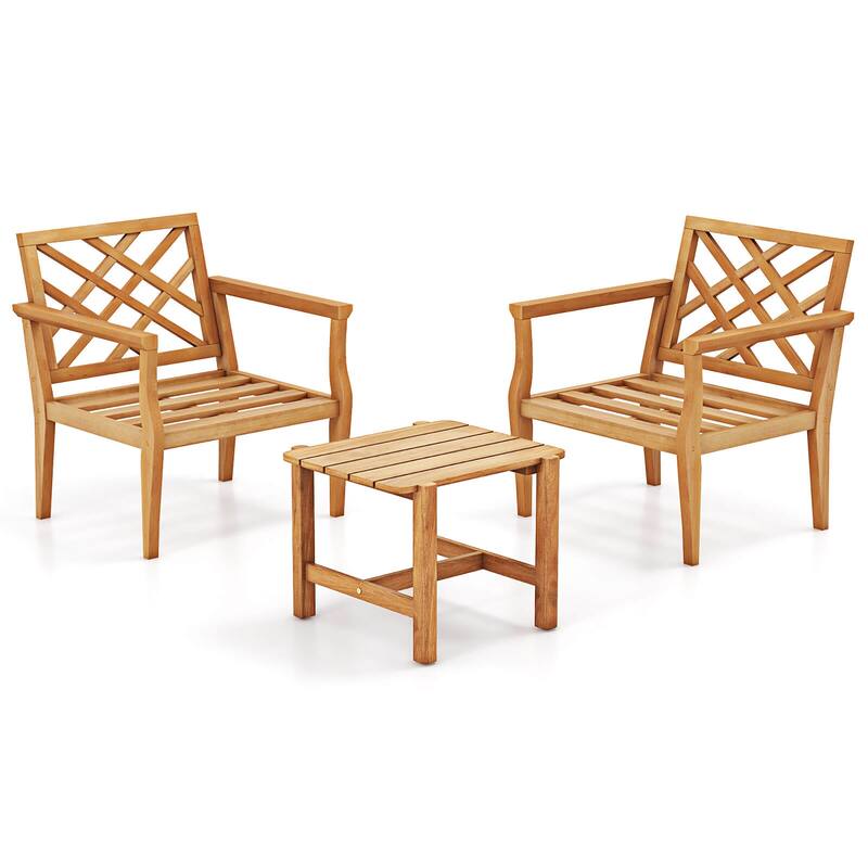 Gymax 3PCS Patio Dinning Set End Table & Chiars Set of 2 w/ Cozy - Natural