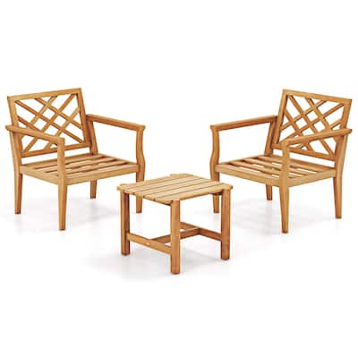 Gymax 3PCS Patio Dinning Set End Table & Chiars Set of 2 w/ Cozy
