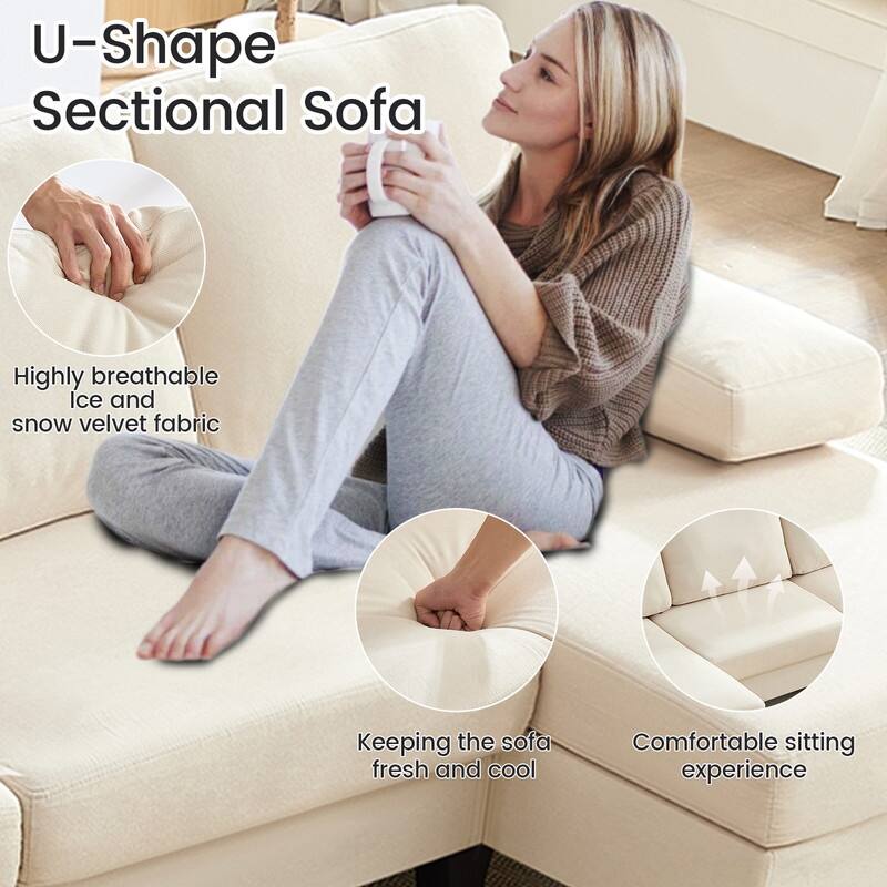 Mixoy W110"Velvet U-Shaped Sectional Sofa Couches,Upholstered 4-Seater Sofa with Double Chaises and Sleepable Armrest