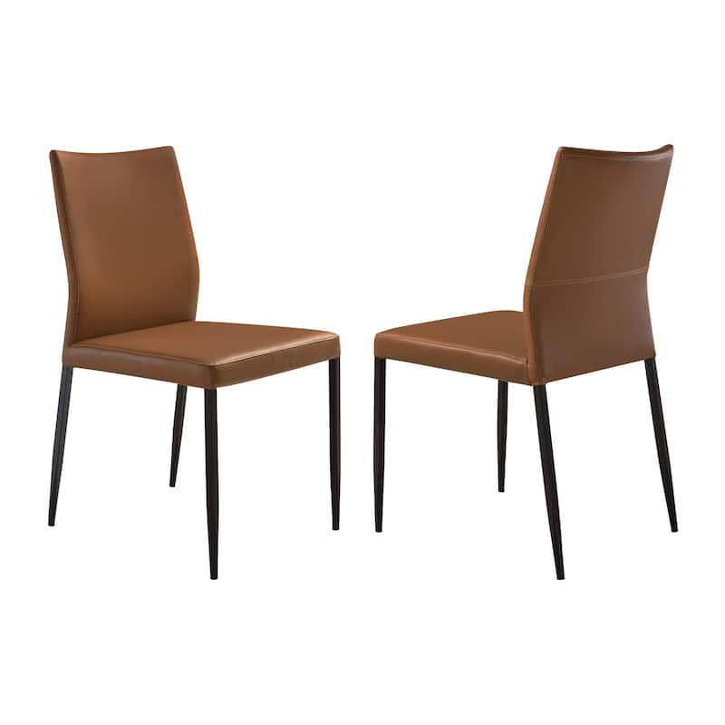 Ash 22 Inch Dining Chair Set of 2, Brown Faux Leather, Tall Curved, Black