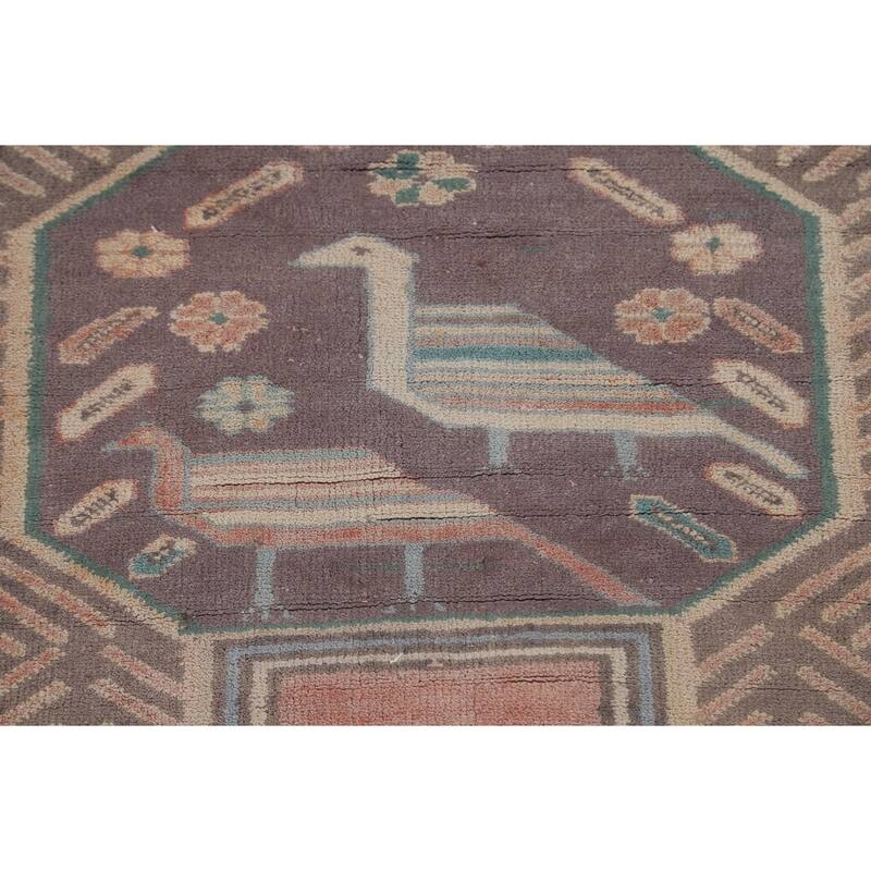 Geometric Ardebil Persian Vintage Runner Rug Hand-Knotted Wool Carpet - 4'4" x 9'6"
