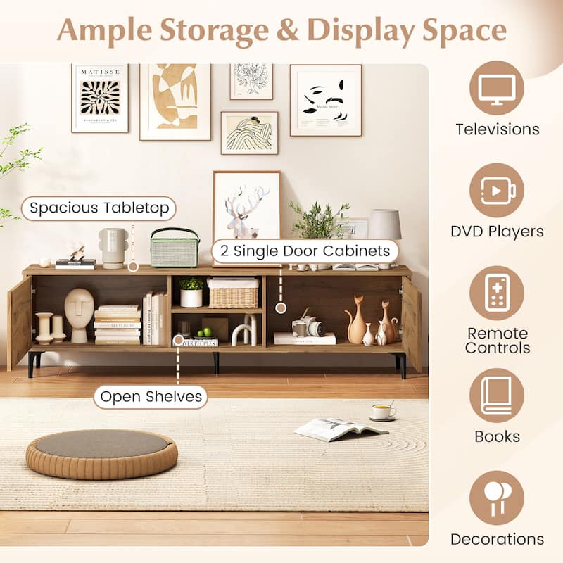 Gymax TV Stand w/2 Storage Cabinets & Open Shelves Cable Hole for TVs