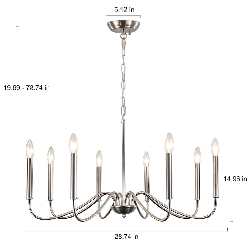 8-Light Simple Candle Chandelier, Traditional Chandelier, Farmhouse Metal Ceiling Light for Dining Room - W28.74"x H14.96"