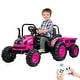preview thumbnail 15 of 33, GIMMYFIVE 12V Kids Ride-On Tractor with Trailer, Remote Control, Music, LED Lights, Rear Wheels Suspension Pink