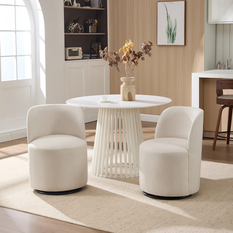 Set Of 1 Upholstered Barrel Chair, Mid Century Modern Round Linen Dining Chair, 360 Degree Swivel Side Chair for Dining Room