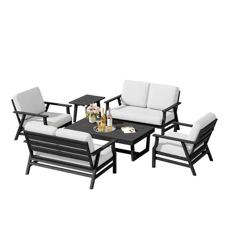 4-Piece Teak Outdoor Conversation Set With 2 Loveseats, Coffee Table & Side Table