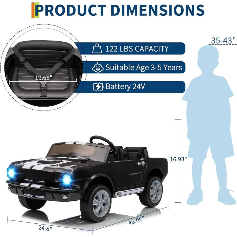 24V 2 Seater Ride on Licensed Shelby GT350 Ride on Toys for Kids Best Gift
