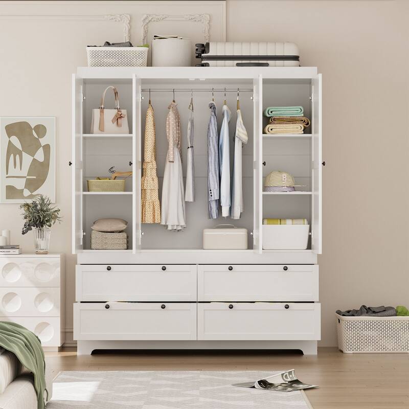 Meyreso White Modular Wardrobe Closet with Drawers, Convertible Stacking Armoire - N/A