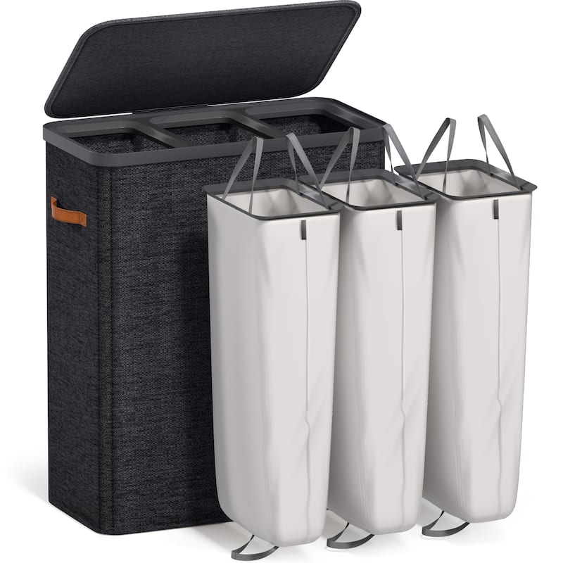 Sorbus 3-Compartment Laundry Basket with Removable Laundry Bag - Durable Organizer for Bathroom. - 25" W x 15.75" D x 29.5" H - Black