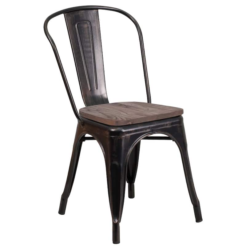 Wood Seat/ Galvanized Steel Stackable Chair (Set of 4) - 18"W x 20"D x 33"H