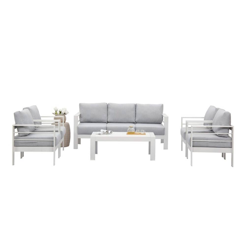 6 Pieces 7 Seat Patio Outdoor Convertible Sofa Couch Furniture Set With End Side Coffee Table