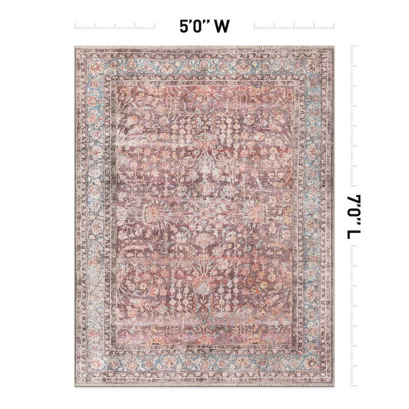 World Rug Gallery Vintage Distressed Bordered Washable Area Rug