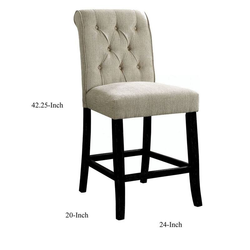 Wooden Fabric Upholstered Counter Height Chair, Ivory And Black - 42.25 H x 20 W x 24 L Inches