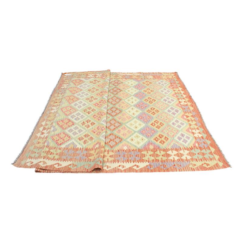 Sun Faded Flatweave Nazan Rust/Lt. Green Rug - 6'6" x 10'0"