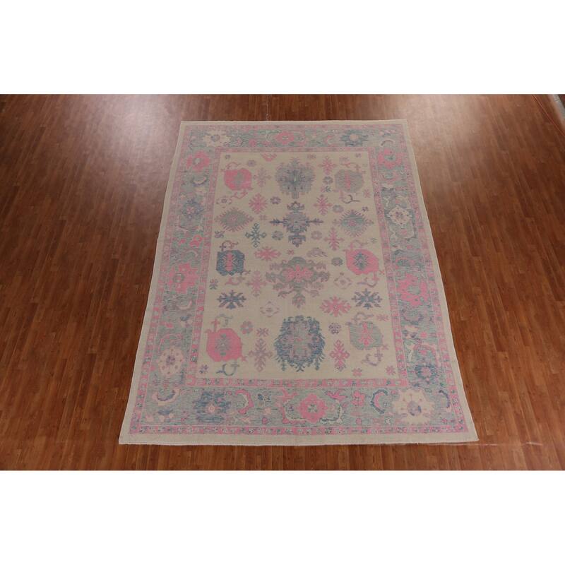 Hand Knotted Oriental 100% Wool Carpet Transitional All-Over Beige & Ivories Oushak Area Rug - 12' 4'' X 9' 0''