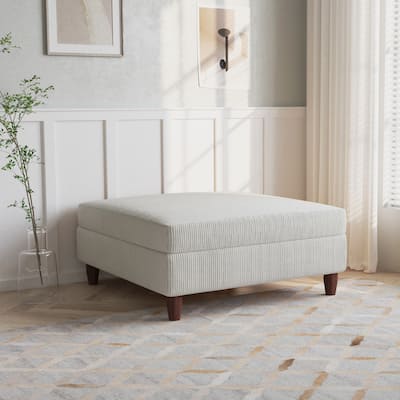 Modern Square Corduroy Upholstered Ottoman With Wood Leg