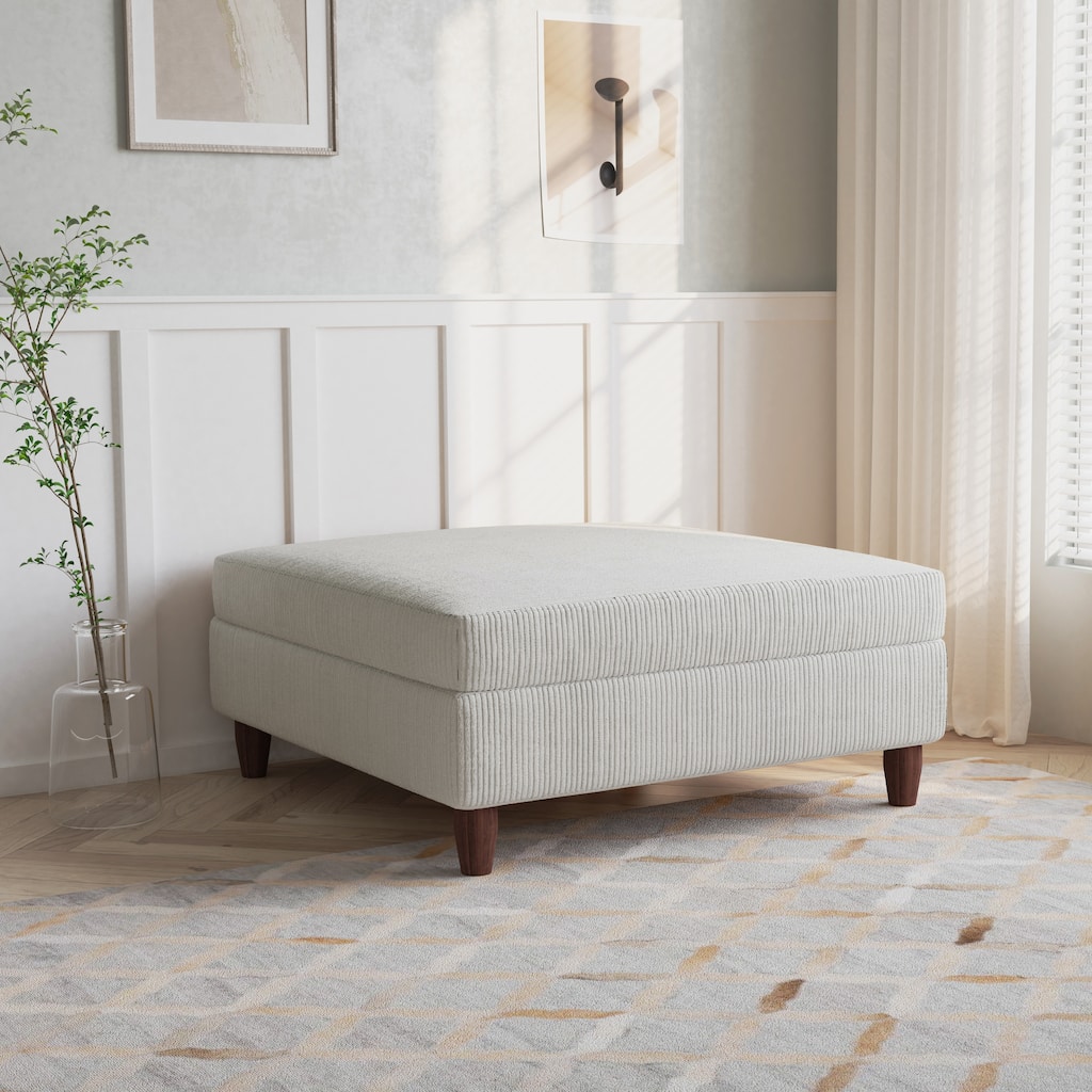 Modern Square Corduroy Upholstered Ottoman With Wood Leg