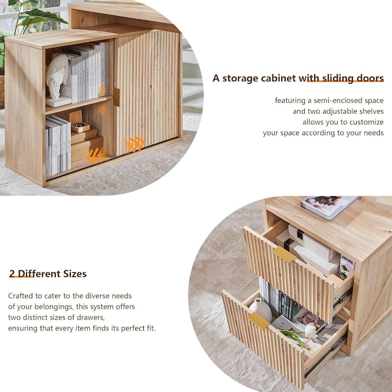 67" Modern L Shaped Desk, Wood Home Office Desk with Charging Station
