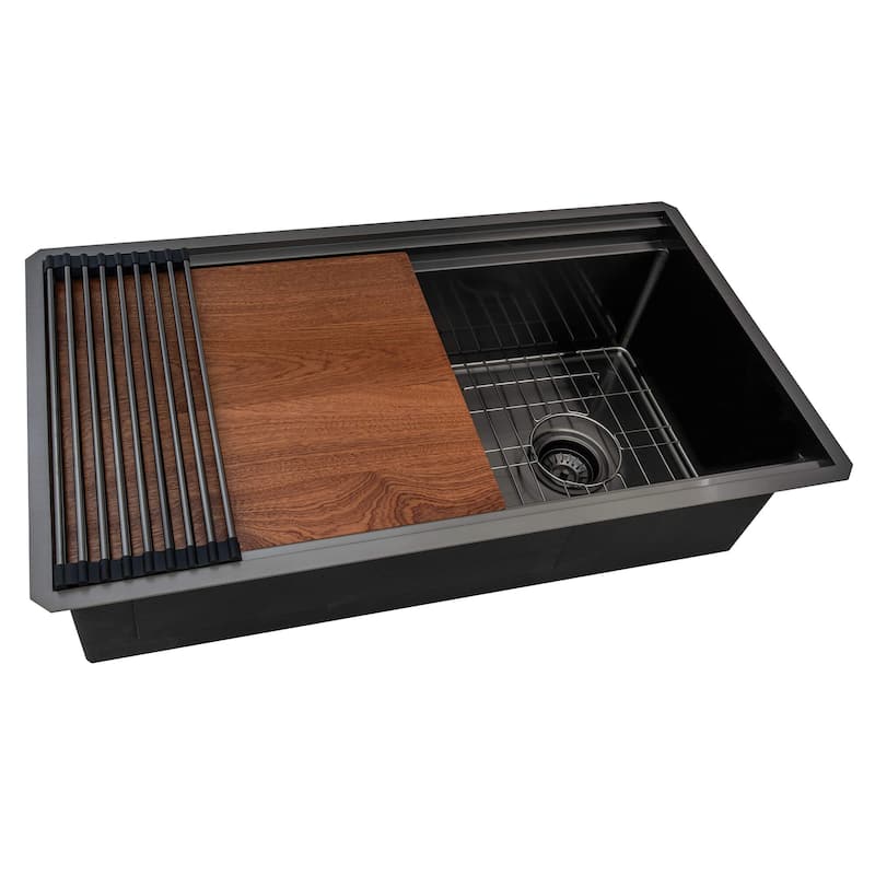 Ruvati 33-inch Gunmetal Black Stainless Steel Workstation Kitchen Sink Undermount - RVH6222BL