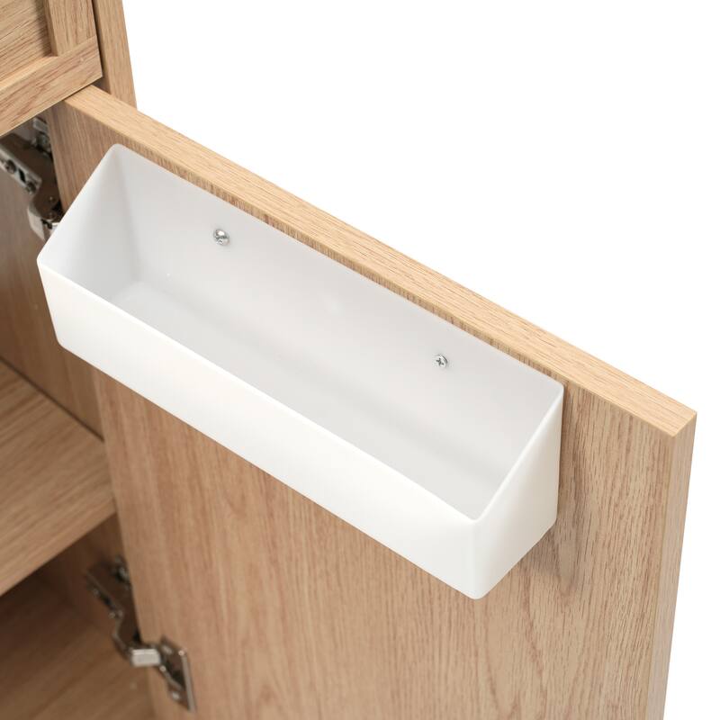 15.75" Rustic Style Wood Grain Bathroom Vanity with Resin Sink, Adjustable Shelf and Push-to-Open Cabinet Door for Small Spaces