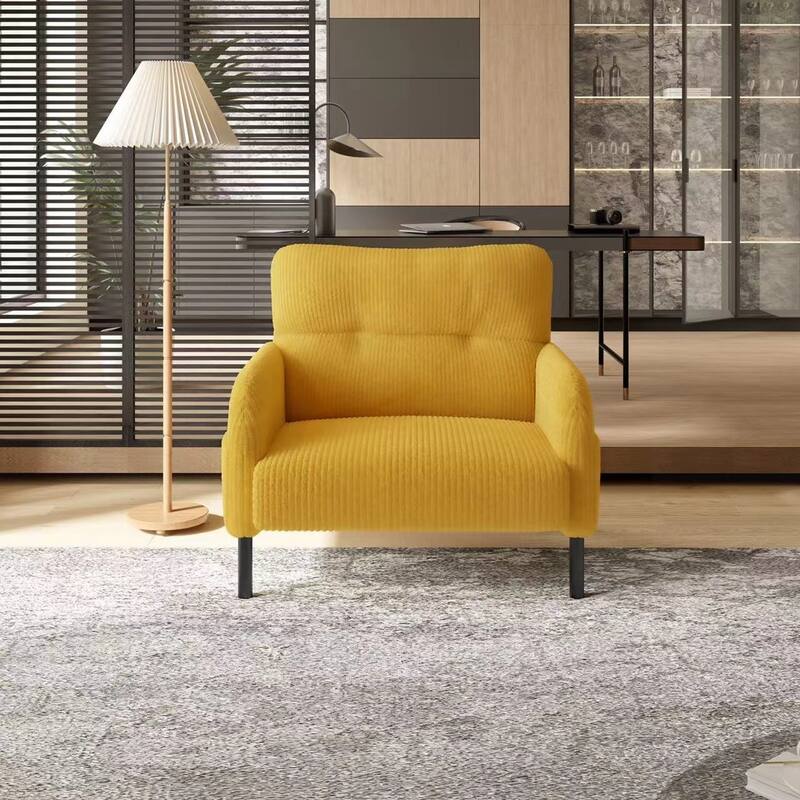 Corduroy Fabric, Comfortable Monochrome Single Person Wide Seat Chair, Suitable For Living Rooms And Bedrooms - Yellow