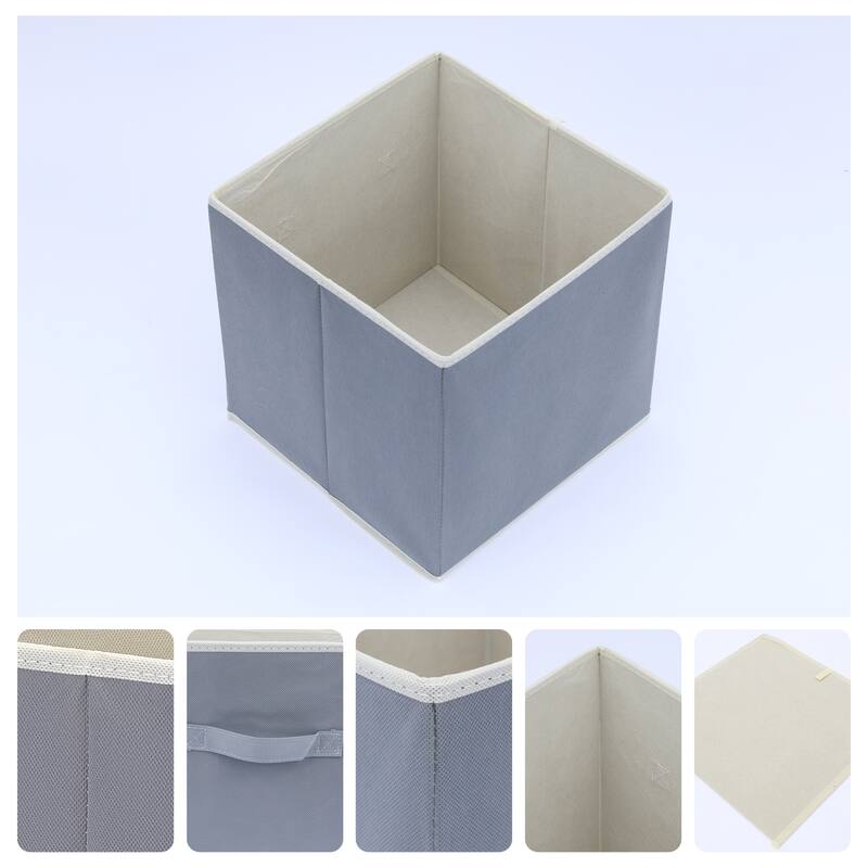3 Pcs Square Fabric Collapsible Storage Basket Bin with Handle, Storage Cube for Shelves Closet Organizing Clothes Books - Grey - 10.5*10.5*11in
