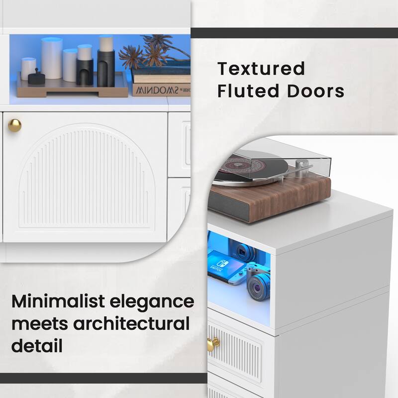 Meyreso 86.6" Modern LED Lighted TV Stand with 4 Open Shelves and Storage Cabinets