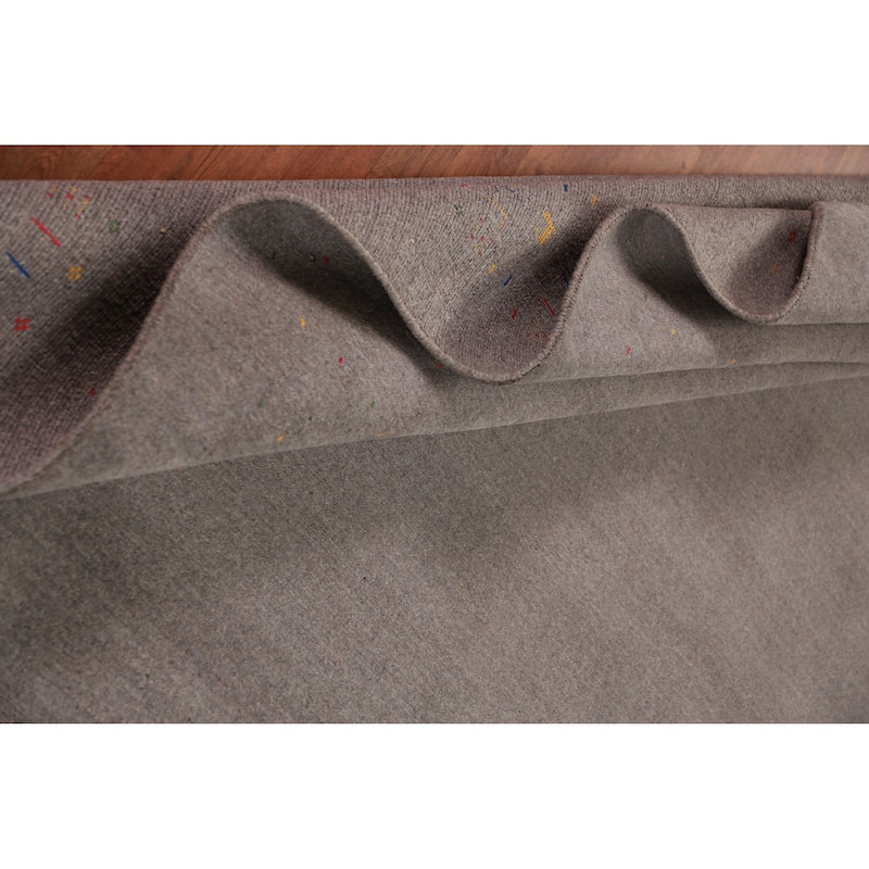 Grey Gabbeh Area Rug Hand-Knotted Wool Carpet - 7'9" x 9'11"