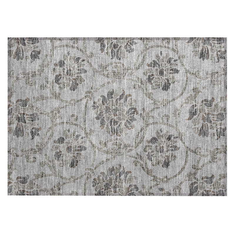 Machine Washable Indoor/ Outdoor Chantille Floral Scroll Rug