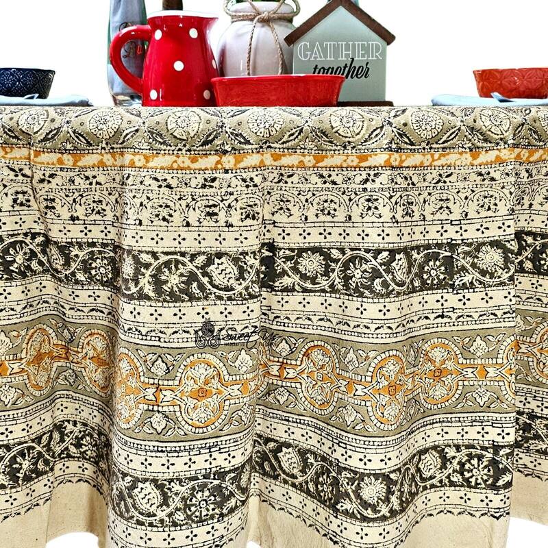 Lush Floral Block Print Vegetable Dye Cotton Table Linen Collection