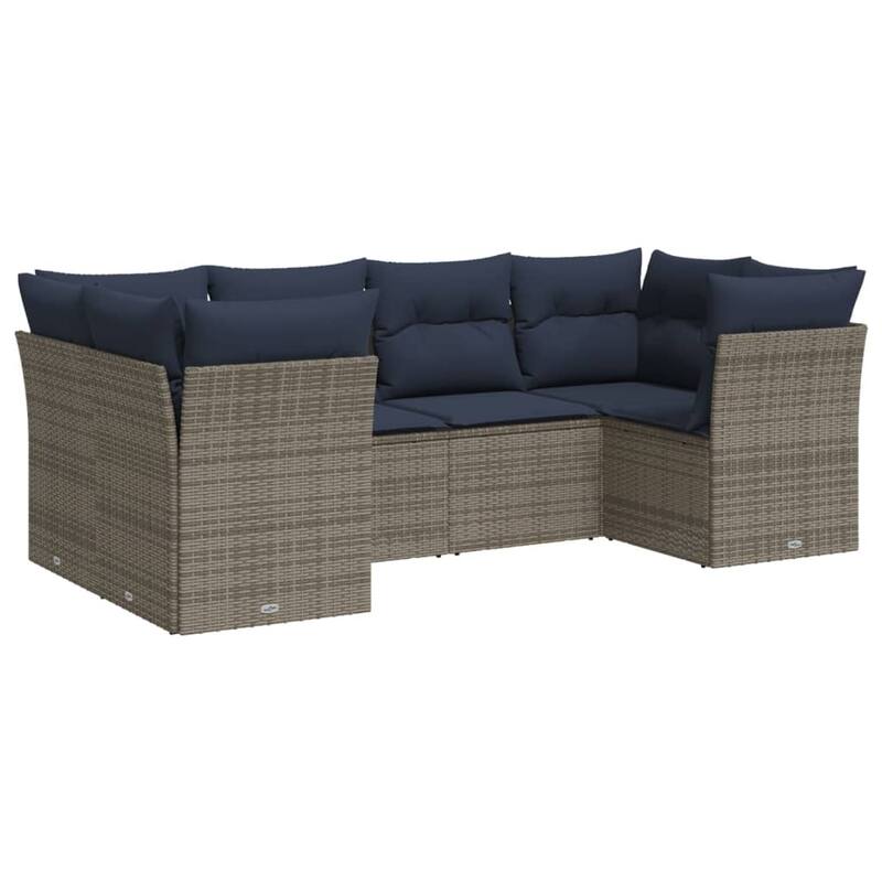 vidaXL 6 Piece Patio Sofa Set with Cushions Brown/Gray Poly Rattan - 21.7 x 24.4 x 27.2