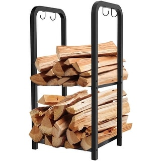 Small Log Rack Small Firewood Rack Holder, 2-Tier Log Storage Stand, Black - 16 inch ...