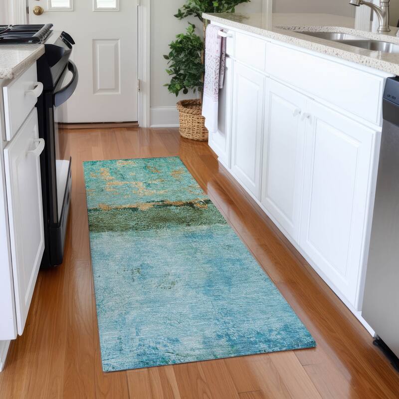 Premium Washable Super Soft Abstract Ombre Mayfield Rug - Teal - 2'3" x 7'6"
