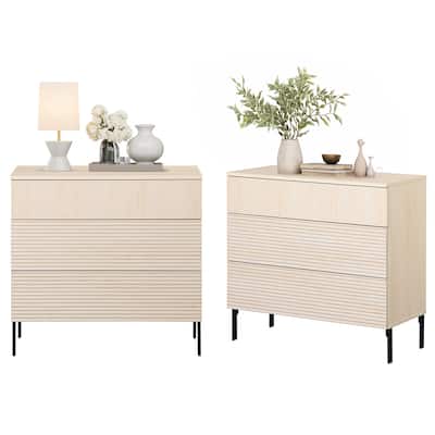 Modern Minimalist Wood Nightstand With 3 Drawers ,31.5" End Table,Reeded Design Bedside Table