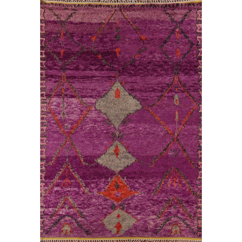 Purple Plush Moroccan Area Rug Handmade Wool Carpet - 8'11" x 12'8"