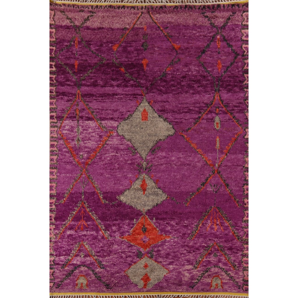Purple Plush Moroccan Area Rug Handmade Wool Carpet - 8'11" x 12'8"