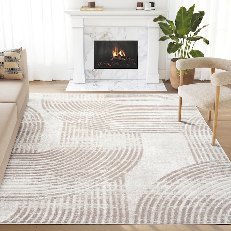 Abani Viva VIV100A Neutral Cream Beige Art Deco Symmetry Lines Area Rug - 7'9" x 10'2"