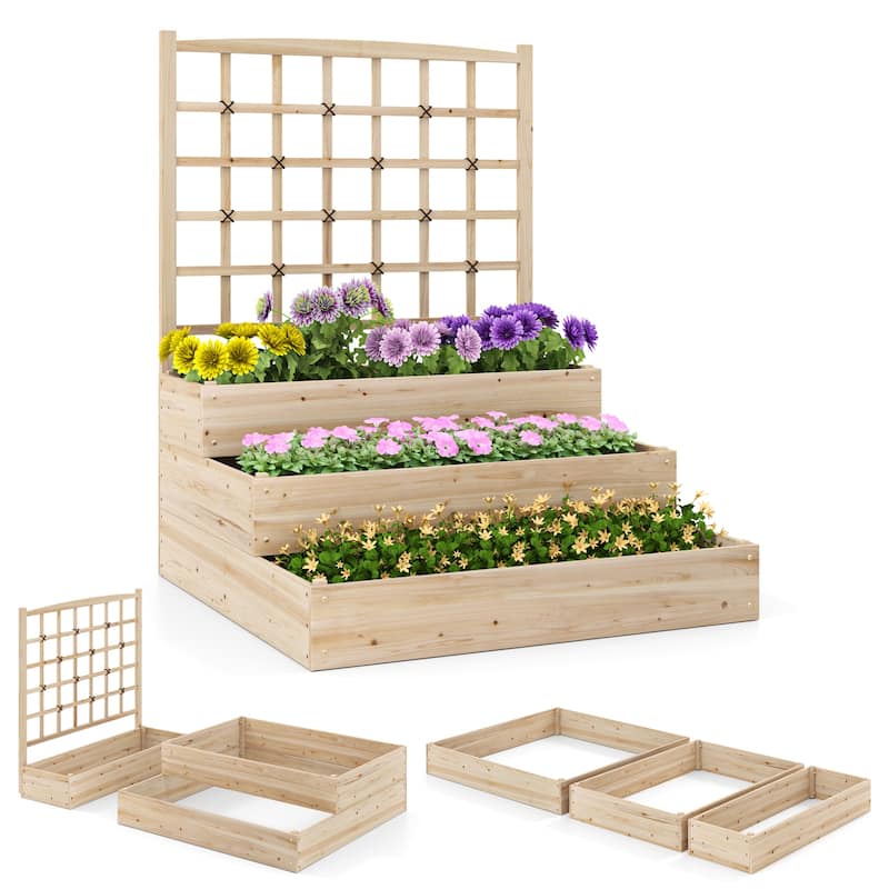 Gymax 44'' x 45'' x 56'' 3-Tier Raised Garden Bed w/ Lattice Trellis