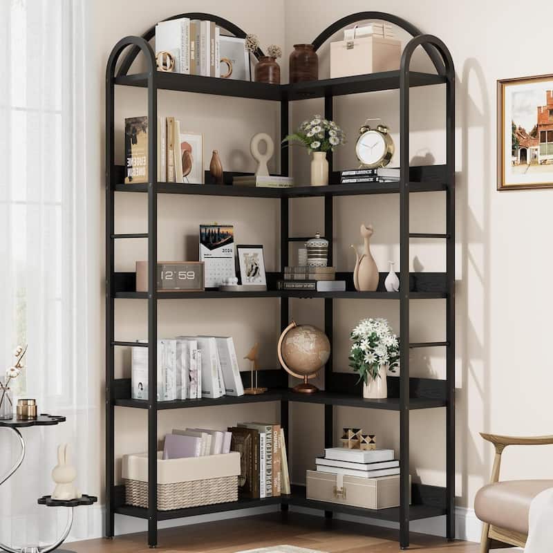 5-Tier L-Shaped Corner Bookshelf, Freestanding Storage Display Shelf for Living Room - N/A