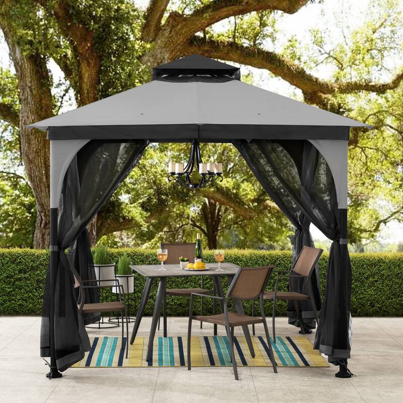 Sunjoy 9 ft. x 9 ft. 2-Tone Steel Gazebo Durable Powder-Coated Frame - Black