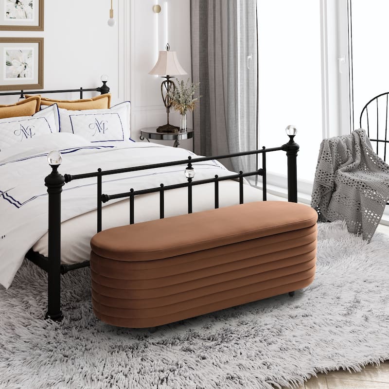 Farrah Velvet Polyester Flip Top Storage Ottoman - 54"