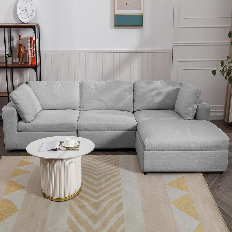 Mixoy Sectional L-Shaped Sofa Couch,Modern Upholstered 3-Seat Sofa with Pillows and Lounge Chaise - 106.7in*70in*33.5in