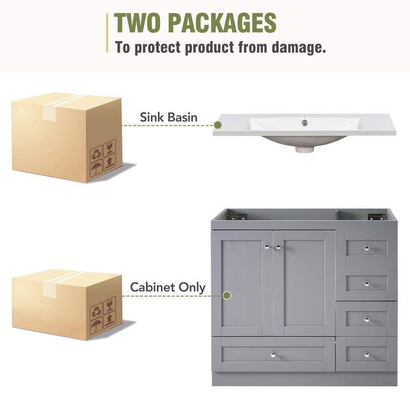 36 inch MDF Freestanding Bathroom Vanity Set with Integrated Resin Sink with Soft Close
