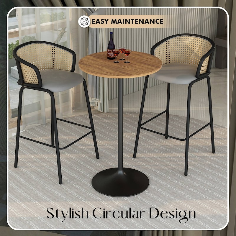 LeisureMod Verve 27" Bar Height Dining Table with MDF Round Top in Black Marbleized