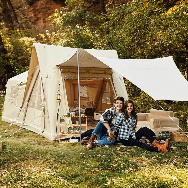 Inflatable Camping Tent for 8-12 People, with Skylights, Chimney