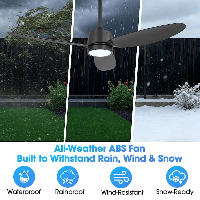 MLiAN 42 in 3 ABS Blades Indoor and Outdoor Ceiling Fan with Integrated LED and Remote Downrod