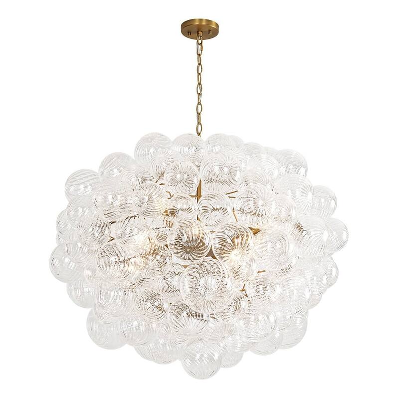 12-Light Glam Clear Twisted Glass Globe Chandelier For Dining Room - N/A
