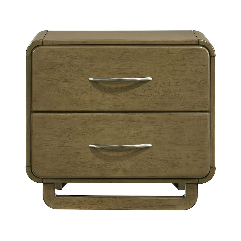 2 Drawers Wooden Nightstand with Cord Management in Nutmeg